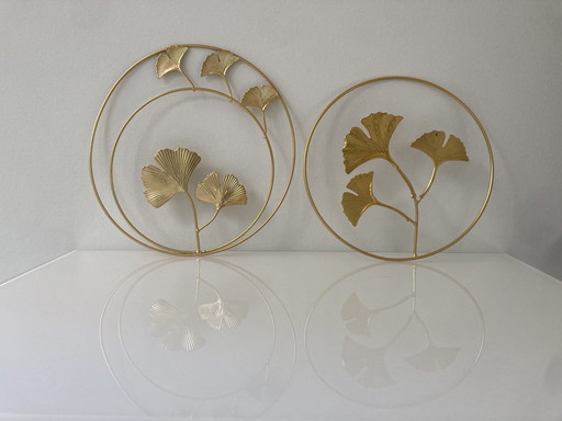 Wanddekoration, zwei Kreise mit Ginko Biloba-Blättern