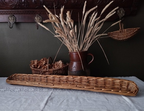 Image 1 of Antico grande cesto da panettiere in vimini intrecciato - Baguette