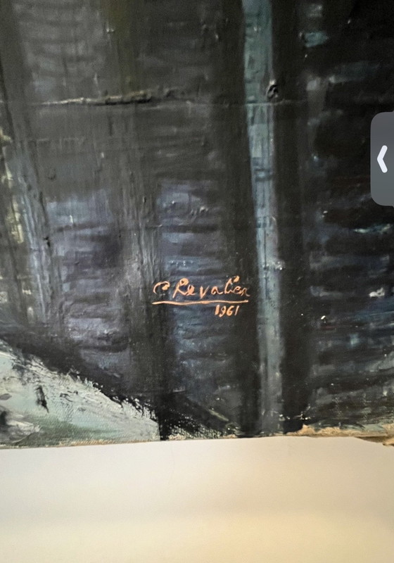 Image 1 of Monumentaal architectonisch stadsgezicht uit het midden van de 20e eeuw — Origineel schilderij (1961)