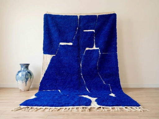 Handmade Moroccan Beni Ouraine Atlas Rug, 150/250 cm, Blue Pattern