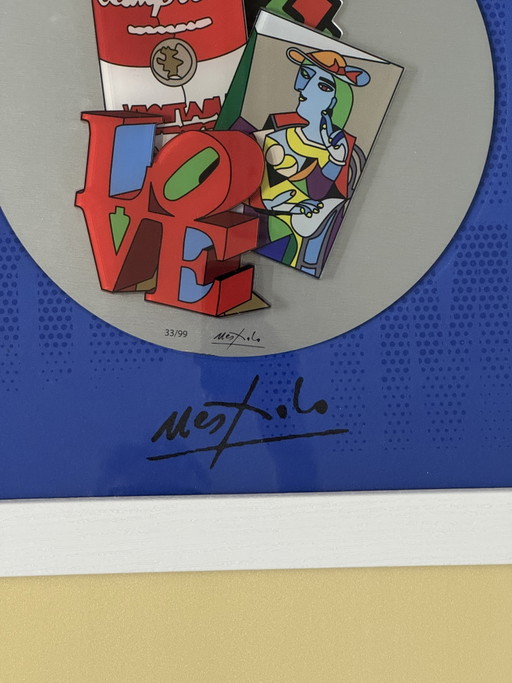 Quadro Serigrafia Ugo Nespolo su lastra di alluminio e plexiglass a rilievo
