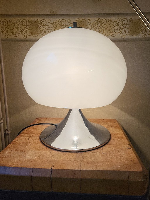 Tulip or mushroom lamp, 70s table lamp, chrome base, vintage