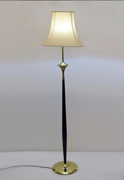 Vloerlamp van mahoniehout en messing, jaren 1950