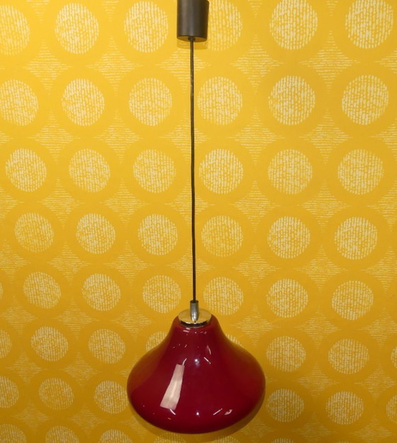Image 1 of Ceiling lamp vintage space age 70s dark red flashed glass lamp
