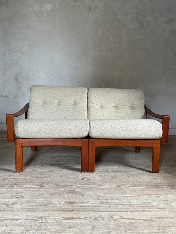 Skandinavisches 2-Sitzer-Sitzsofa aus Teakholz von Kirsten & Sven E. Jensen – Glostrup, 2 Sitzer Sofas, Wool (photo 3 of 5)