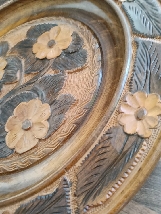 Large hand-carved wooden wall plate/dish 44 cm – Wall decoration (photo 6 of 9)