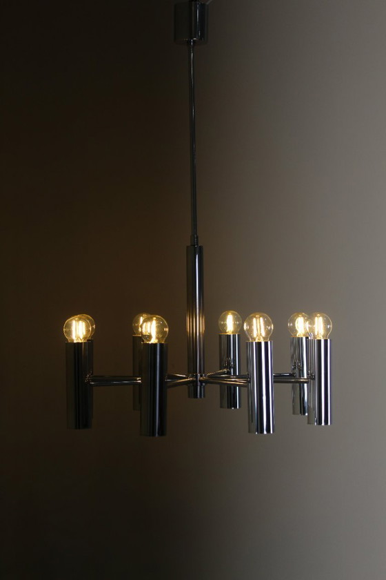 Image 1 of Lampada a sospensione cromata dal design vintage Hustadt Leuchten