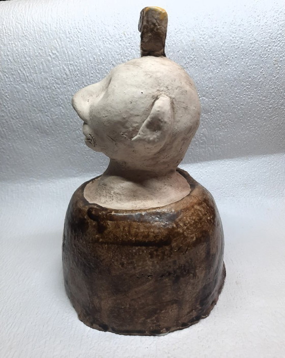 Image 1 of (W006) Unique Folk Art Ceramic Sculpture – "The Happy Bald Man with a Duck on His Head"