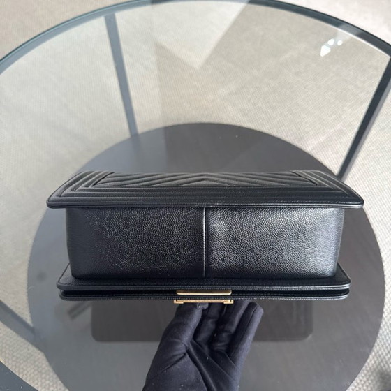 Image 1 of Chanel Boy Medium - Caviar 25CM Chevron Black Gold Hardware Series 24