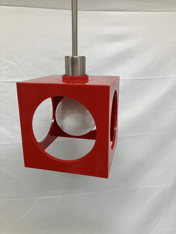Image 1 of Vintage Kubus Rode Kunststof Hanglamp Jaren 60/70