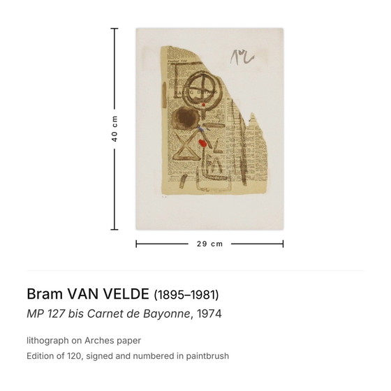 Bram Van Velde Lithographie Signée MP 127 Bis Carnet De Bayonne 1974 – Lithographies et sérigraphies, Paper (photo 3 of 5)