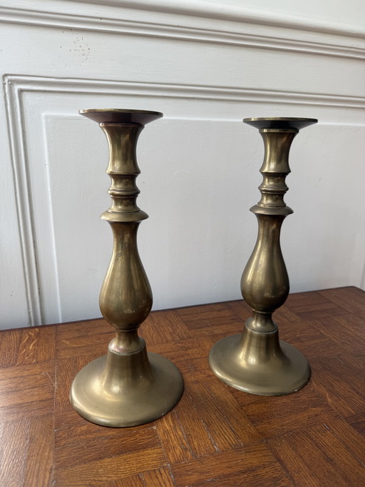 2 large brass candle holders