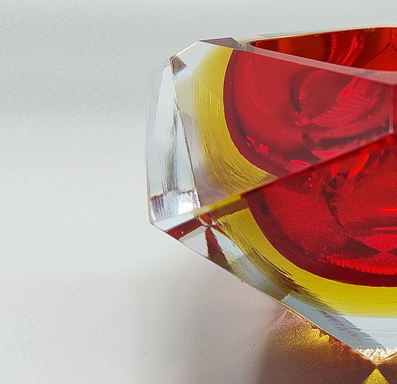 Image 1 of 1960s Gorgeous Red and Yellow Ashtray or Catchall by Flavio Poli for Seguso. Made in Italy