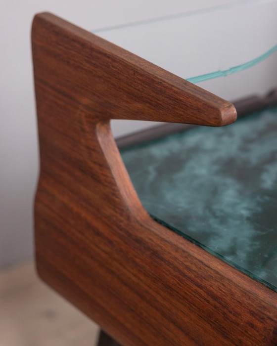 Image 1 of COPPIA DI COMODINI VINTAGE ANNI 50 IN LEGNO E VETRO DESIGN ITALIANO