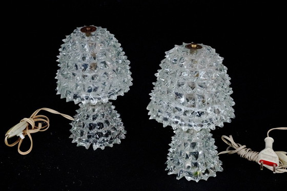 Image 1 of Par de lámparas de mesa italianas de cristal de Murano "Rostrato" de Ercole Barovier, década de 1940