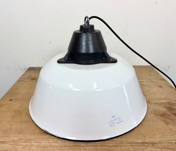 Image 1 of White Enamel and Cast Iron Industrial Pendant Light , 1960s