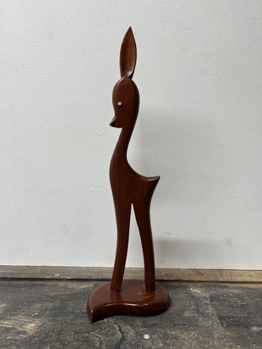 Cerf vintage en teck stylisé Mid Century
