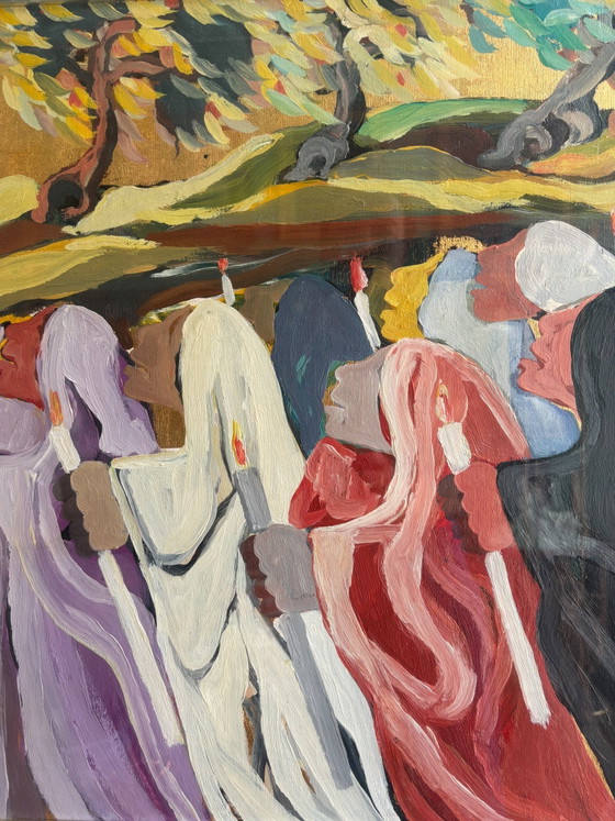 Ölgemälde auf Leinwand „Die Prozession“ von Saverio Terruso, 1970er Jahre – Gemälde & Zeichnungen, Canvas (photo 7 of 9)