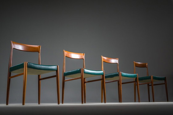 Image 1 of Eetkamerstoelen in botanisch groen veganistisch leer, jaren 70, set van 4