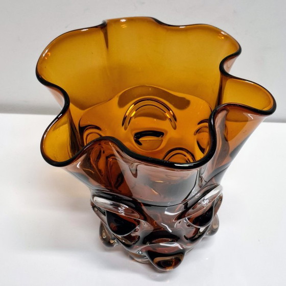 Image 1 of Vintage Amber Napkin or Handkerchief Vase in the style of Jan Beranek
