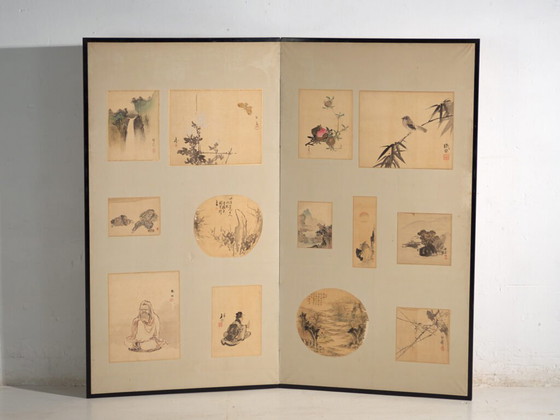 Paravento giapponese antico a due pannelli con dipinti montati – Giappone, circa 1900 – Paraventi, Paper (photo 23 of 40)