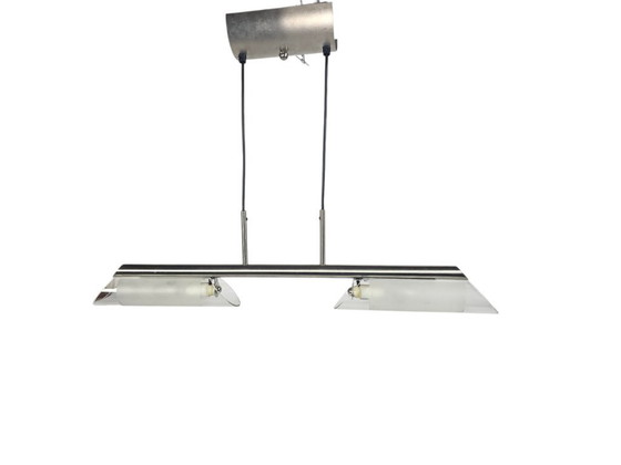 Image 1 of Hala Zeist - hanglamp - rvs - gesatineerd glas - 80's 