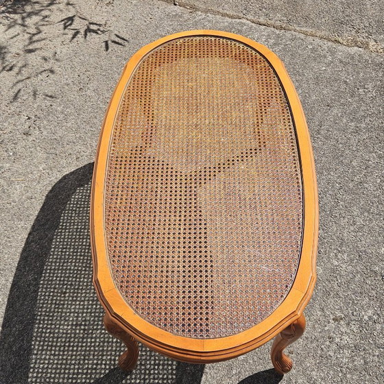 Image 1 of Big Oval Cane Glas Coffee Table From The 70s