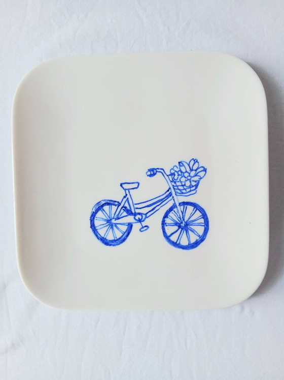 Set of 3 decorative plates, white with blue illustrations, blue tableware Amsterdam, Decorative Objects (photo 2 of 6)