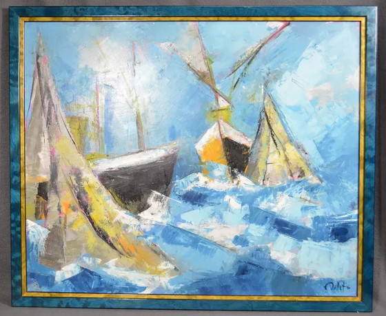j.j. Millet "Ships in Rough Seas" Olio su tela firmato e datato – Dipinti e disegni, Canvas (photo 2 of 12)