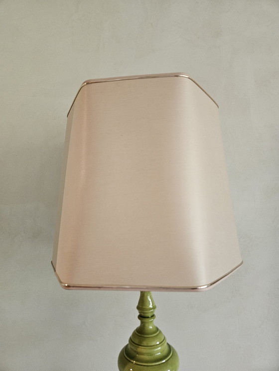 Image 1 of paar vintage groene keramische lampen met nude lampenkap