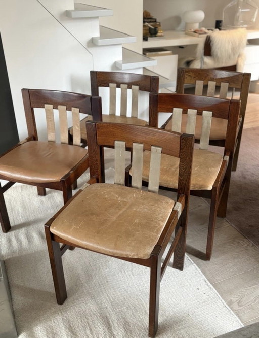 5x Vintage Geschirrleder Stühle | Ledersitz | Holz