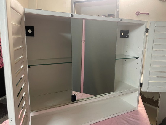 Shabby Chic Mirror Cabinet with Rose Motif, Vintage Unique Piece, Storage cabinet, Wood, Multi Color (photo 5 of 7)