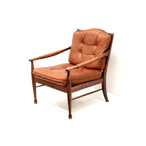 Poltrona vintage in pelle di Ulferts Svezia realizzata negli anni '70