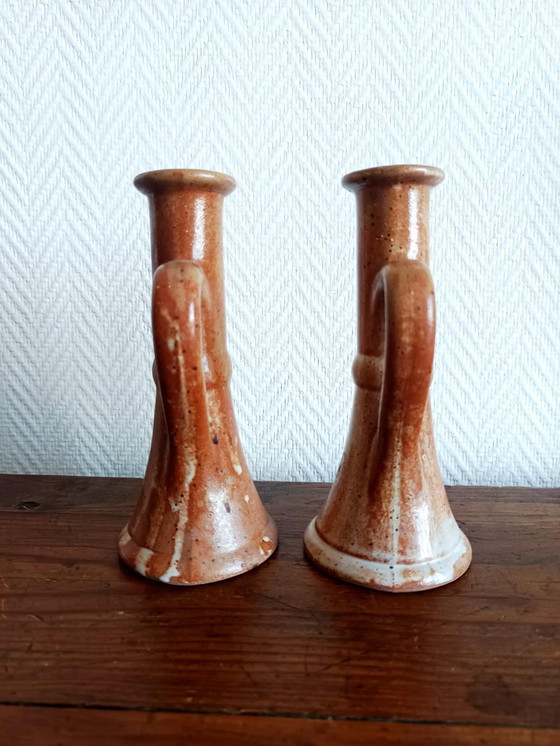 Image 1 of Paire de Bougeoirs en Grès Vintage