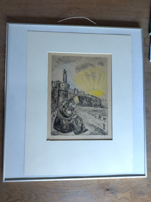 Marc Chagall ORIGINAL ETCHING 'David mourns Absolom' colored by Chagall himself