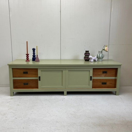 Restyle massief teakhout TVkast meubel dressoir olijfgroen