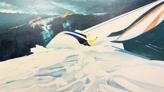 Image 1 of Vintage Scandinavisch modern schilderij – Zeilboot op stormachtige zee (midden 20e eeuw)