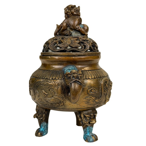 Quemador de Incienso Chino con Dragón, Fénix y Perro Fu – Estilo Xuande – Siglo XX – Objetos decorativos (photo 4 of 11)