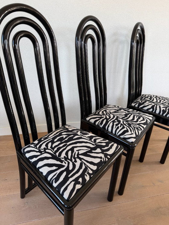 Image 1 of Set of 3 Postmodern Dining Chairs – Memphis Style – Zebra Print