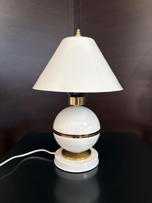 Space Age Witte & Messing Tafellamp – Jaren 70, Napako stijl