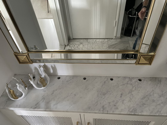 Image 1 of Gold mirror with beveled edge and corner accents