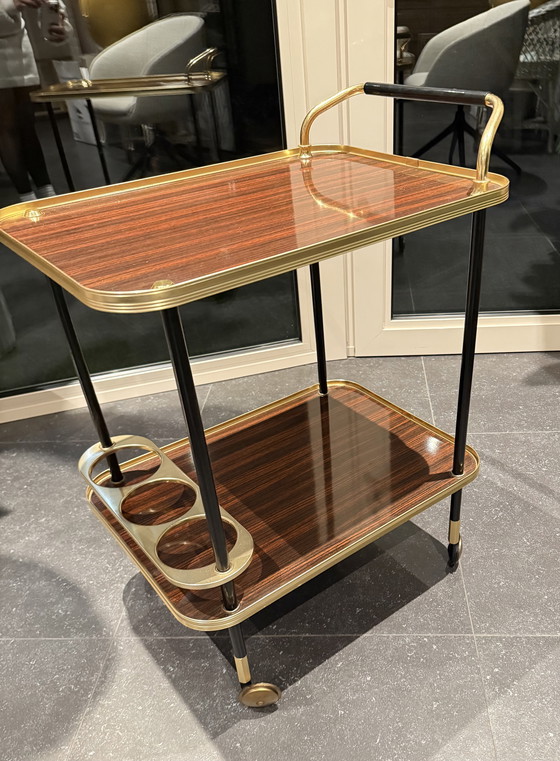 Image 1 of Carrito bar Ico Parisi con botellero, madera y latón, MB Italia, años 60