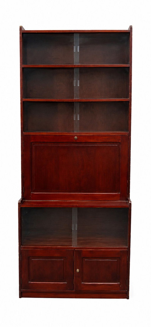 Escritorio con estantería frontal de cristal, secreter antiguo – boekenkasten, Wood