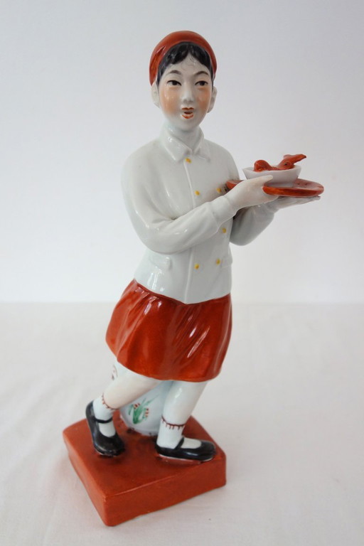 Estatua femenina de porcelana china con forma de galleta - Revolución Cultural n.° 15