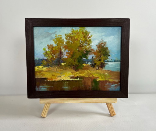 Origineel olieverfschilderij: Herfstboslandschap, herfstmelancholie