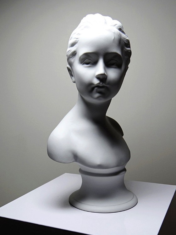 Image 1 of Bust of Louise Brongniard after Houdon, white biscuit porcelain, Tharaud, Limoges, 20th century
