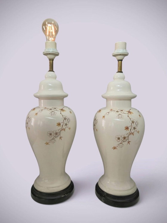 Set of Luxurious Japanese Chinoiserie Table lamps – Porcelain (photo 4 of 13)