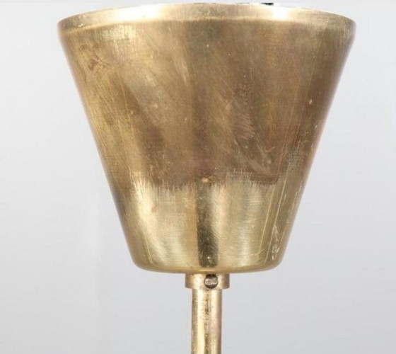 Image 1 of Lampada a sospensione vintage svedese in vetro opalino/ottone.