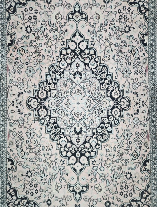 Handgeknüpfter orientalischer Seidenteppich aus Kaschmir, rosa Medaillonmuster, 177 x 280 cm
