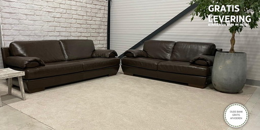 Natuzzi Brown Genuine Leather 3 + 2.5 Seater Sofa